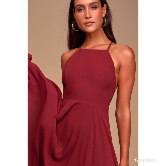 Lulu's Mythical Kind Of Love Wine Red Chiffon Sleeveless Long Maxi Dress Medium - Picture 7 of 12